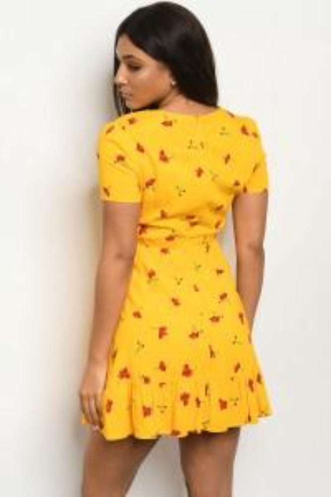 YELLOW FLOWER MINI DRESS