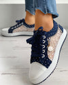 Floral Pattern Embroidery Dot Print Sneakers