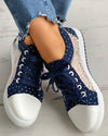 Floral Pattern Embroidery Dot Print Sneakers