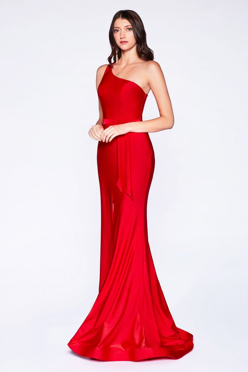 One Shoulder Red Mermaid Leg Slit Dress CD0143