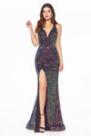 Sequined Mermaid Shape Leg Slit Evening Dress CDS369