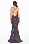 Sequined Mermaid Shape Leg Slit Evening Dress CDS369