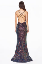 Sequined Mermaid Shape Leg Slit Evening Dress CDS369