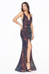 Sequined Mermaid Shape Leg Slit Evening Dress CDS369