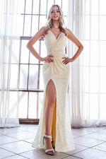 Sequined Mermaid Shape Leg Slit Evening Dress CDS369