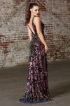 V-Neck Sequined Leg Slit Dress CDCF347