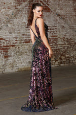 V-Neck Sequined Leg Slit Dress CDCF347