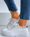 Glitter Letter Embroidery Lace-Up Casual Sneakers