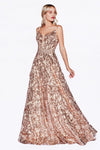 Sequined V-Neck A-Line Sleeveless Evening Dress CDCR842