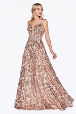 Sequined V-Neck A-Line Sleeveless Evening Dress CDCR842