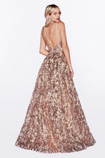Sequined V-Neck A-Line Sleeveless Evening Dress CDCR842