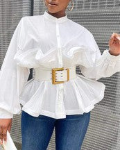 Ruched-Lantern-Sleeve-Top