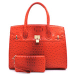 Ostrich Embossed Large Satchel Set