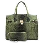 Ostrich Embossed Large Satchel Set