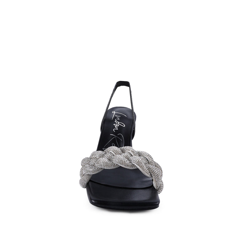 HIGH SOCIAL DIAMANTE BRAIDED TRAP SANDALS