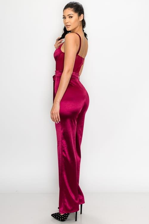 Satin belted cami jumpsuit