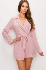 Collared surplice wrap romper