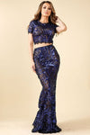 Gabby Sequined Cap Sleeve Crop Top And Sequin Maxi Skirt Set