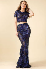 Gabby Sequined Cap Sleeve Crop Top And Sequin Maxi Skirt Set