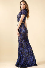 Gabby Sequined Cap Sleeve Crop Top And Sequin Maxi Skirt Set