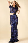 Gabby Sequined Cap Sleeve Crop Top And Sequin Maxi Skirt Set