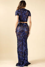 Gabby Sequined Cap Sleeve Crop Top And Sequin Maxi Skirt Set