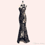 Elegant Beading Split Evening Dresses ,High Neck Mermaid Sequins